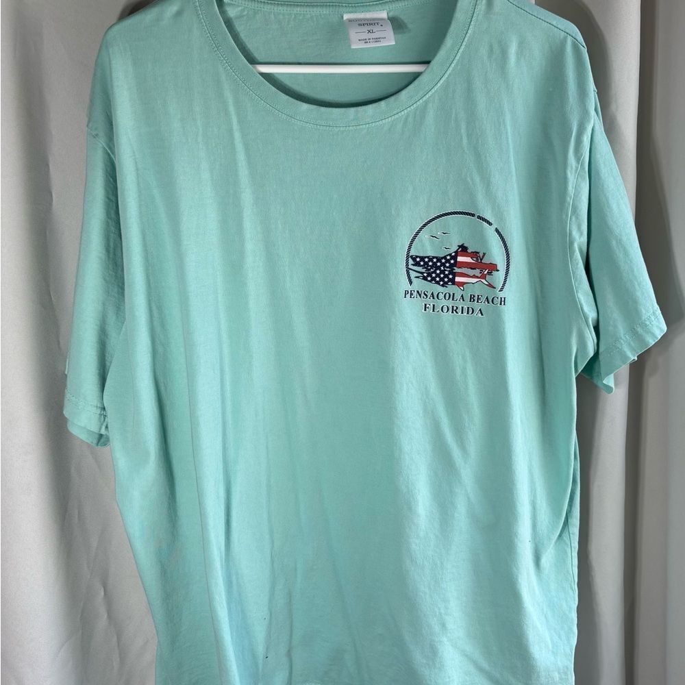 Southern Spirit Pensacola Beach Florida Teal Short Sleeve Graphic Tee Shirt Size